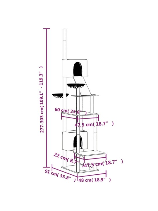 Kočičí strom ke stropu tmavě šedý 277–303 cm