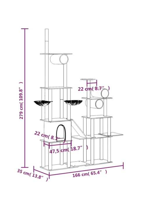 Škrabadlo pro kočky se sisalovými sloupky krémové 279 cm
