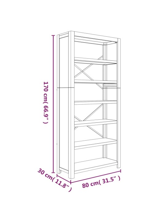 Knihovna se 6 policemi 80 x 30 x 170 cm masivní akáciové dřevo