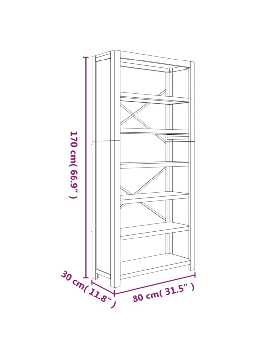 Knihovna se 6 policemi 80 x 30 x 170 cm masivní akáciové dřevo
