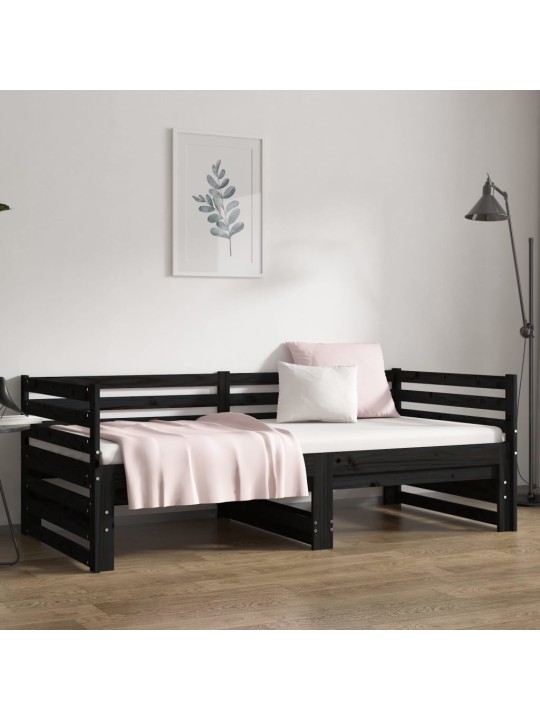 Výsuvná postel černá 2x (80 x 200) cm masivní borovice