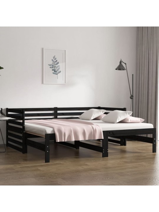 Výsuvná postel černá 2x (80 x 200) cm masivní borovice