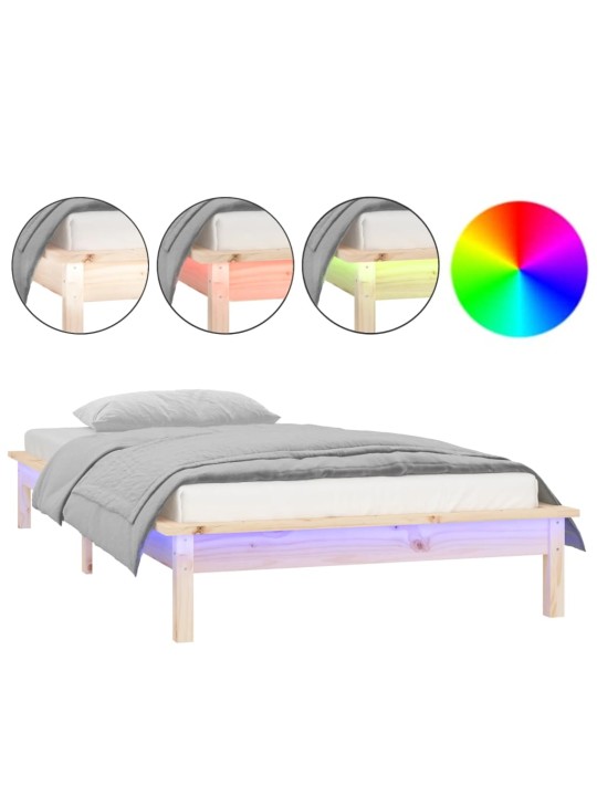 Rám postele s LED světlem 90 x 200 cm masivní dřevo