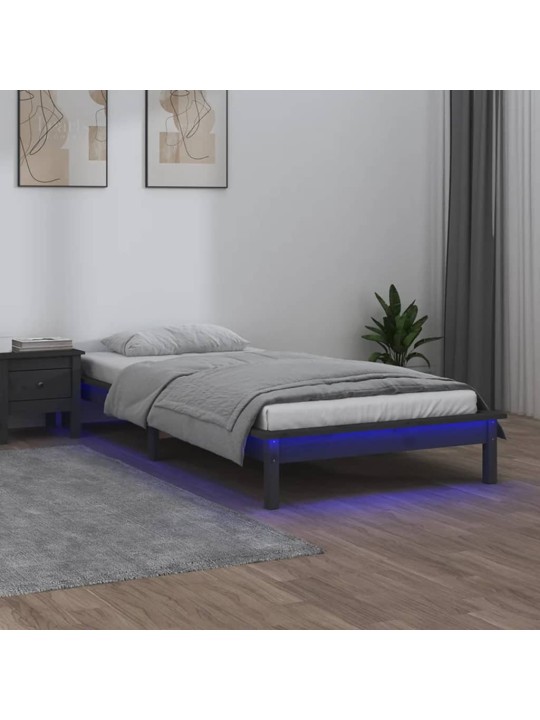 Rám postele s LED světlem šedý 90 x 200 cm masivní dřevo
