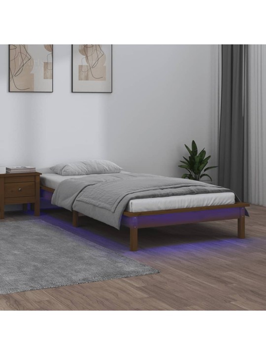 Rám postele s LED světlem medově hnědý 90 x 200 masivní dřevo