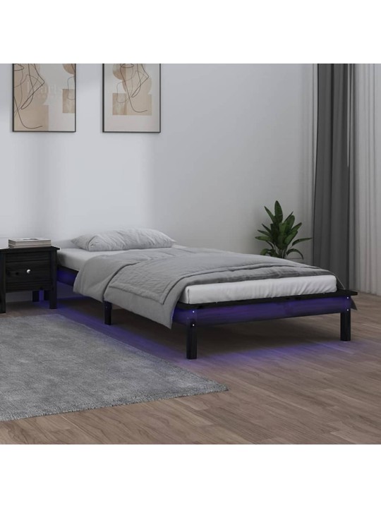Rám postele s LED světlem černý 90 x 200 cm masivní dřevo