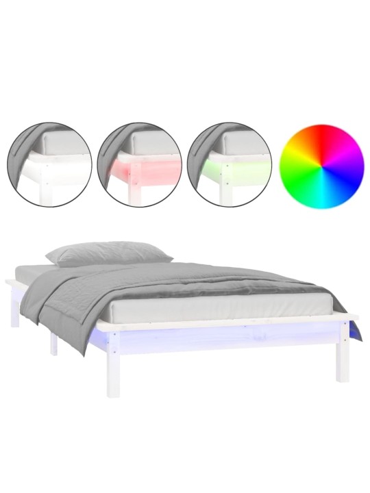 Rám postele s LED světlem bílý 100 x 200 cm masivní dřevo