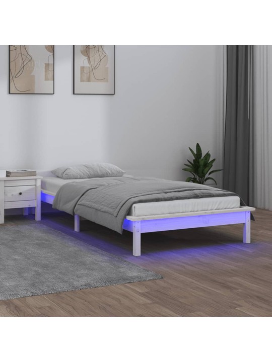 Rám postele s LED světlem bílý 100 x 200 cm masivní dřevo