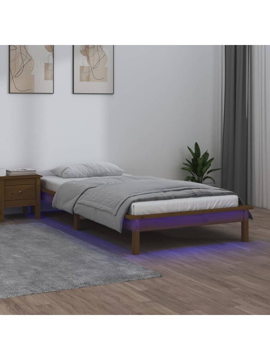 Rám postele s LED světlem medově hnědý 100x200 cm masivní dřevo