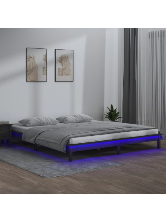 Rám postele s LED světlem šedý 120 x 200 cm masivní dřevo