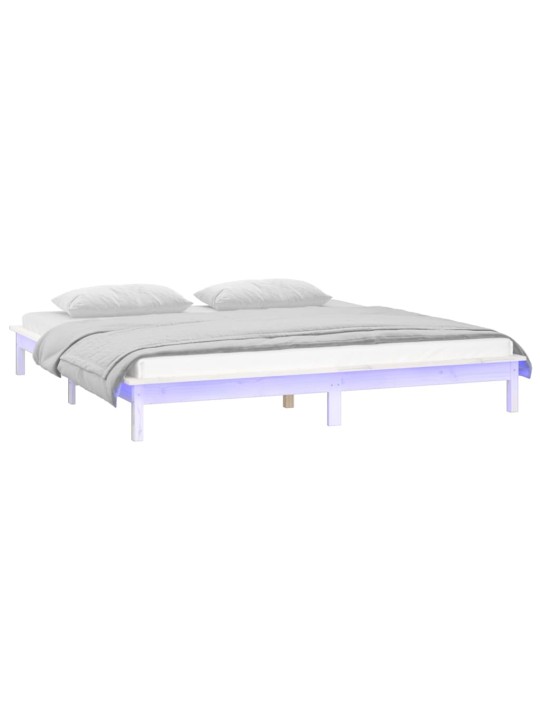 Rám postele s LED světlem bílý 160 x 200 cm masivní dřevo