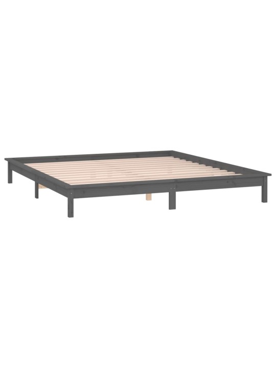 Rám postele s LED světlem šedý 200 x 200 cm masivní dřevo