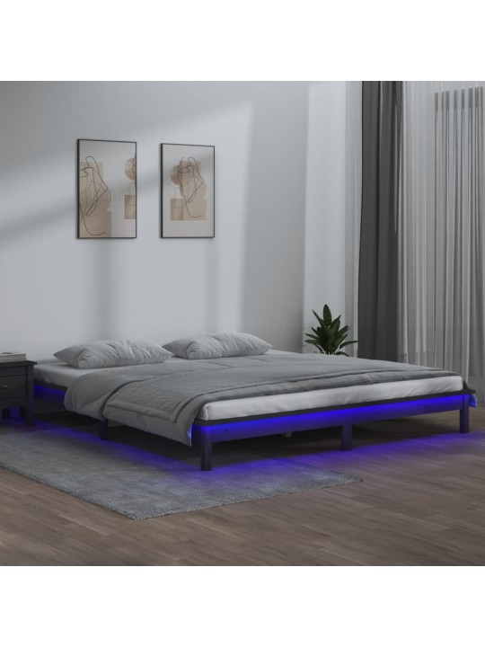 Rám postele s LED světlem šedý 200 x 200 cm masivní dřevo