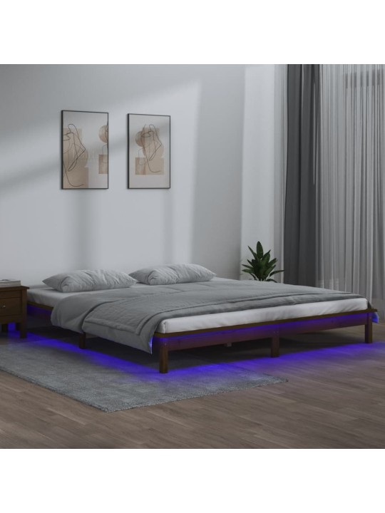 Rám postele s LED světlem medově hnědý 200x200 cm masivní dřevo