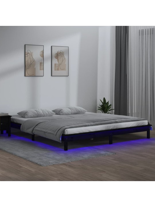 Rám postele s LED světlem černý 200 x 200 cm masivní dřevo