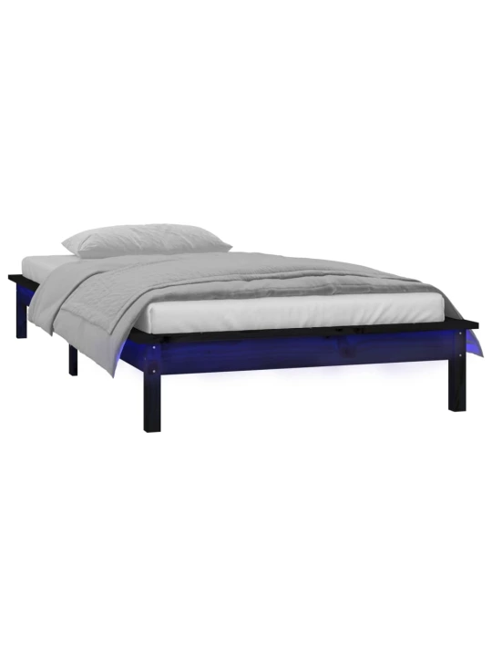 Rám postele s LED černý 75 x 190 cm Small Single masivní dřevo