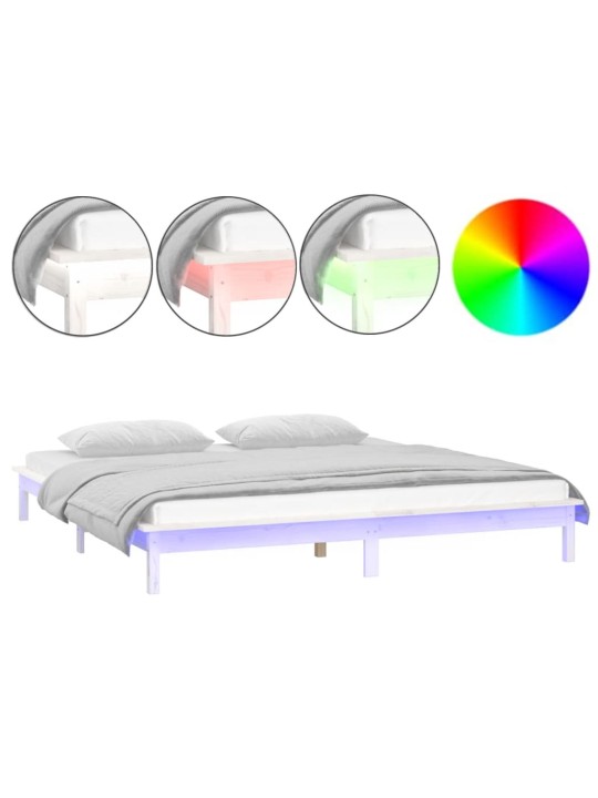 Rám postele s LED světlem bílý 135x190 cm Double masivní dřevo