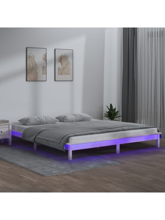 Rám postele s LED světlem bílý 135x190 cm Double masivní dřevo