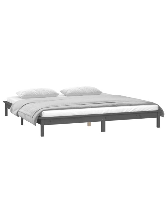 Rám postele s LED světlem šedý 135x190 cm Double masivní dřevo