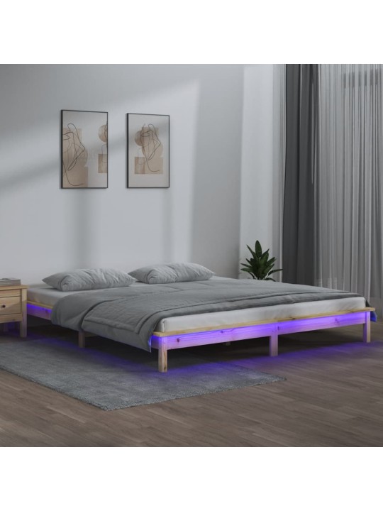 Rám postele s LED světlem 140 x 190 cm masivní dřevo