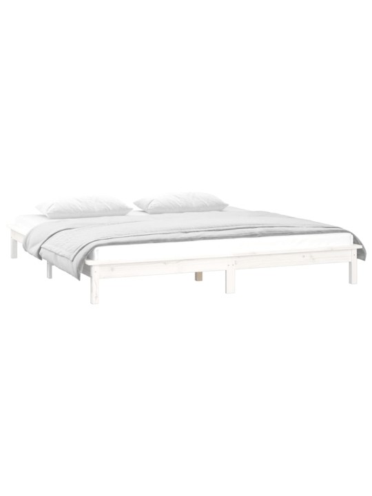 Rám postele s LED světlem bílý 140 x 190 cm masivní dřevo