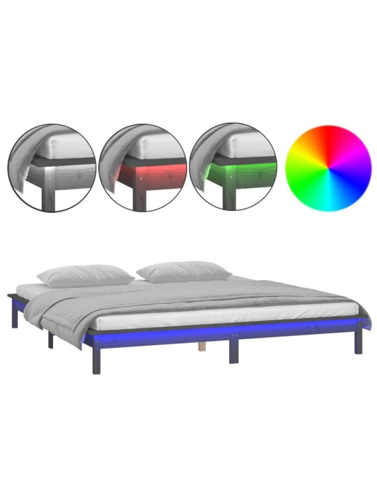 Rám postele s LED světlem šedý 140 x 190 cm masivní dřevo