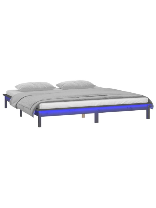 Rám postele s LED světlem šedý 140 x 190 cm masivní dřevo