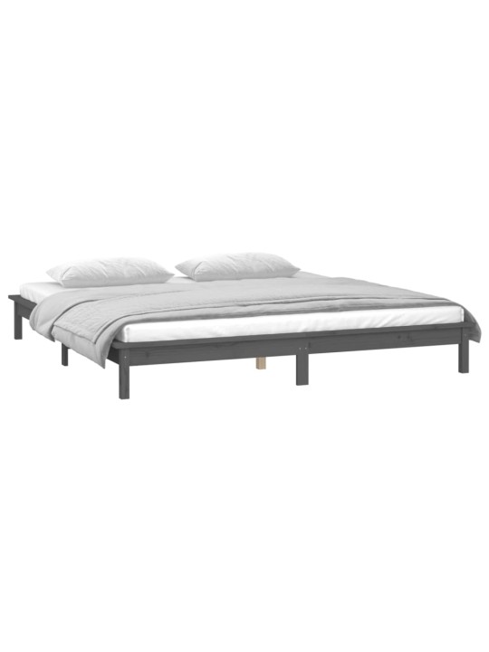 Rám postele s LED světlem šedý 140 x 190 cm masivní dřevo