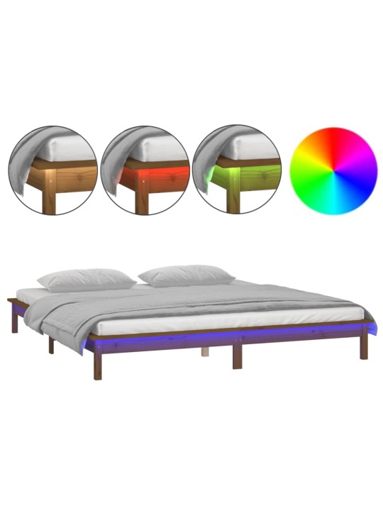 Rám postele s LED světlem medově hnědý 140x190 cm masivní dřevo