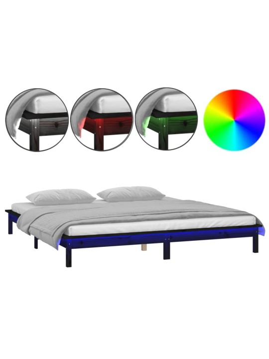 Rám postele s LED světlem černý 140 x 190 cm masivní dřevo