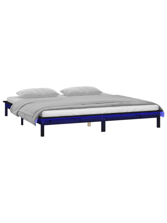 Rám postele s LED světlem černý 140 x 190 cm masivní dřevo