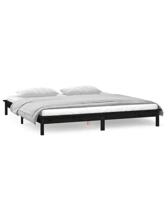 Rám postele s LED světlem černý 140 x 190 cm masivní dřevo