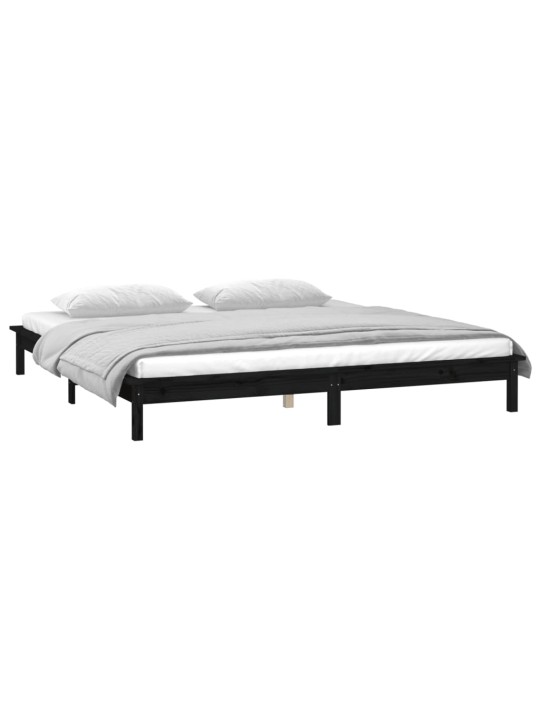 Rám postele s LED světlem černý 140 x 190 cm masivní dřevo