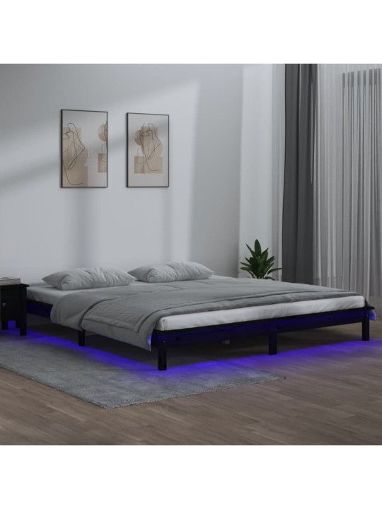 Rám postele s LED světlem černý 140 x 190 cm masivní dřevo