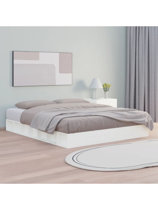 Rám postele bílý 150 x 200 cm King Size masivní dřevo