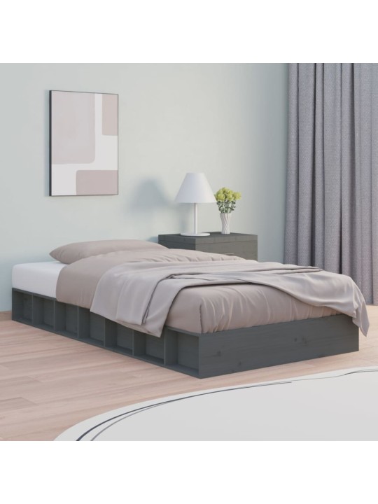 Rám postele šedý 135 x 190 cm Double masivní dřevo