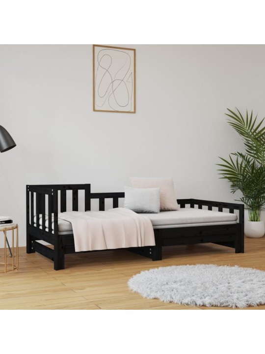 Výsuvná postel černá 2x (80 x 200) cm masivní borovice