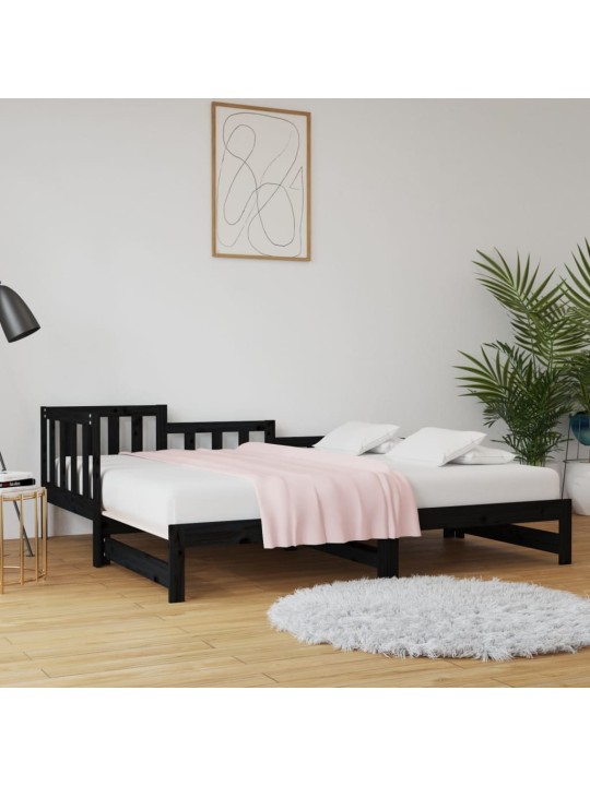 Výsuvná postel černá 2x (90 x 200) cm masivní borovice
