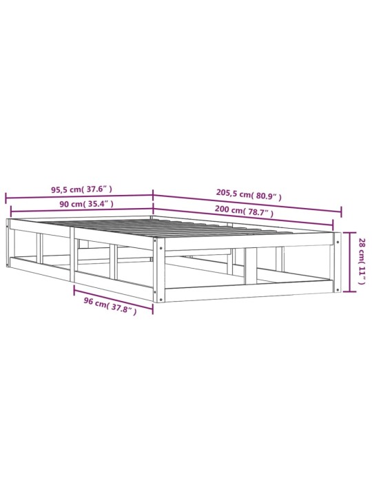 Rám postele 90 x 200 cm masivní dřevo