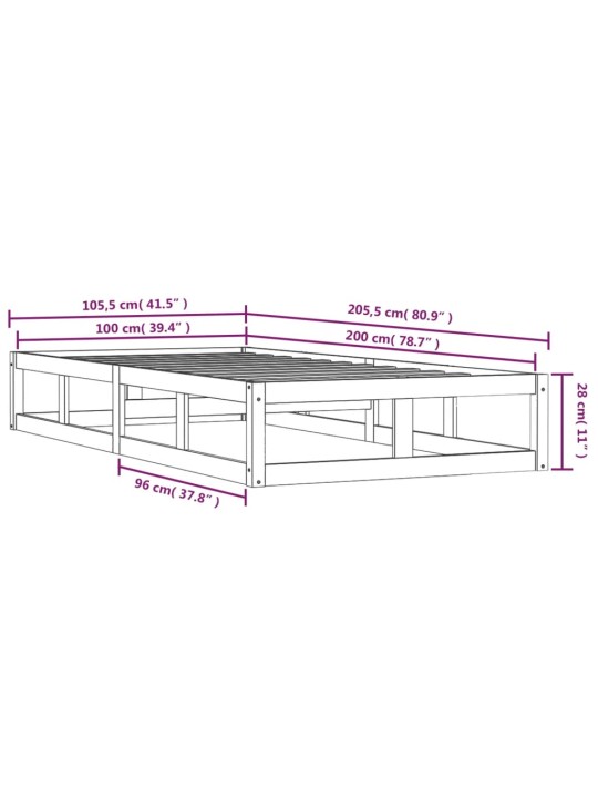 Rám postele 100 x 200 cm masivní dřevo