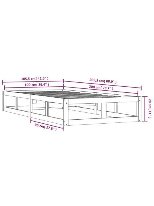 Rám postele bílý 100 x 200 cm masivní dřevo