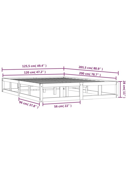 Rám postele šedý 120 x 200 cm masivní dřevo