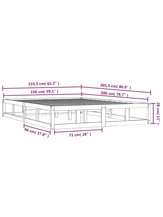 Rám postele 150 x 200 cm King Size masivní dřevo