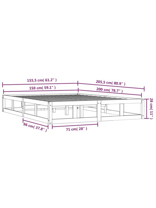 Rám postele šedý 150 x 200 cm King Size masivní dřevo