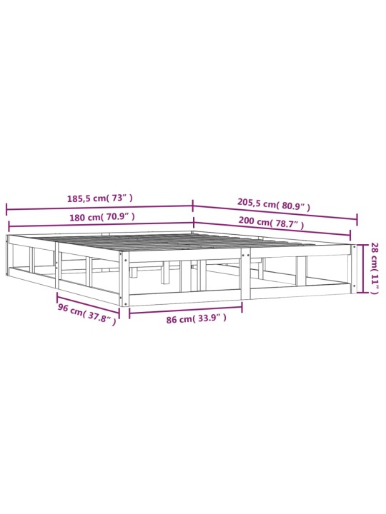 Rám postele bílý 180 x 200 cm Super King masivní dřevo