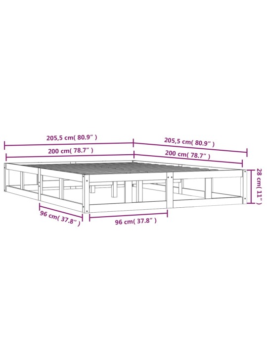 Rám postele bílý 200 x 200 cm masivní dřevo