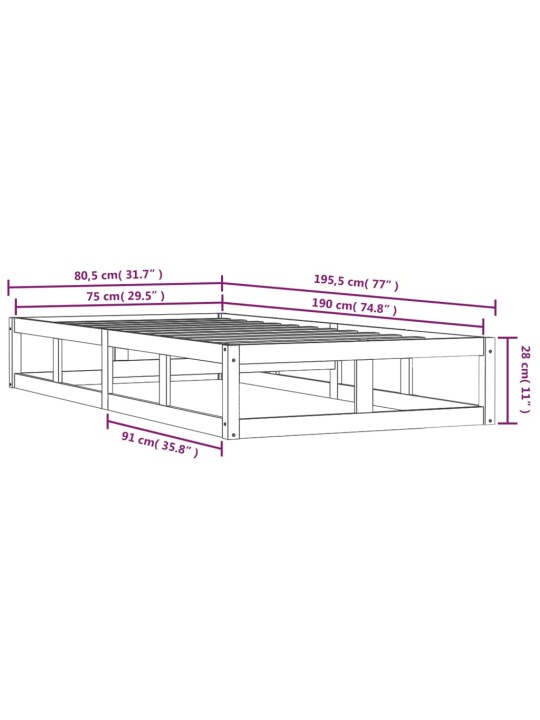 Rám postele 75 x 190 cm Small Single masivní dřevo