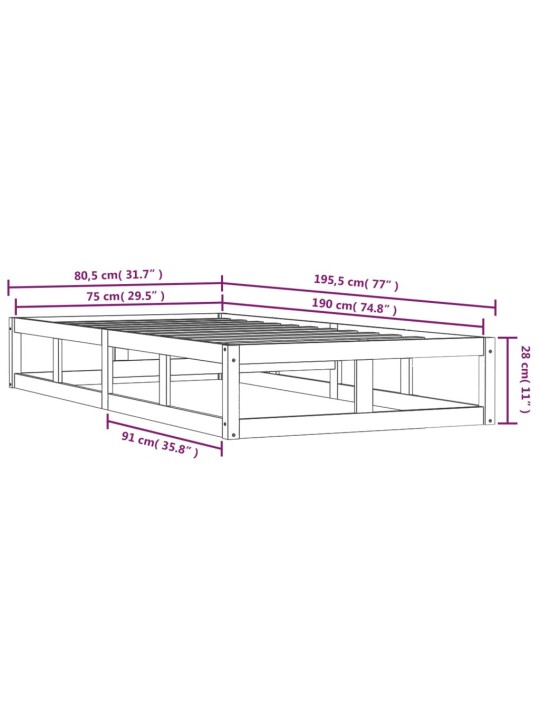 Rám postele černý 75 x 190 cm Small Single masivní dřevo