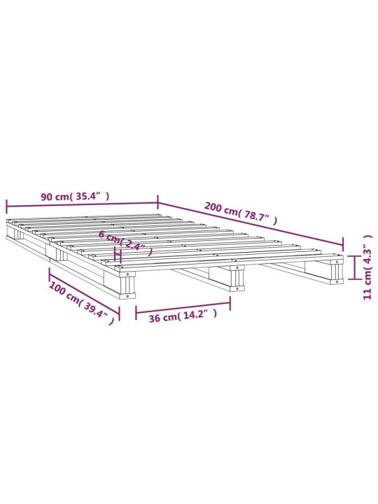 Postel z palet 90 x 200 cm masivní borové dřevo