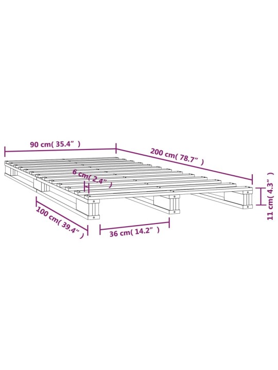 Postel z palet bílá 90 x 200 cm masivní borové dřevo